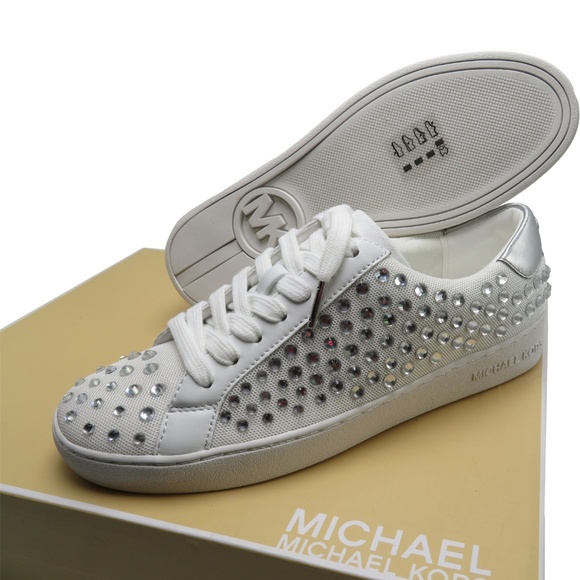 irving perforated metallic leather and logo sneaker